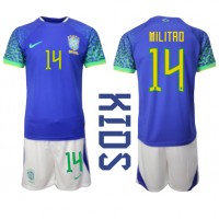 Billiga Brasilien Eder Militao #14 Barnkläder Borta fotbollskläder till baby VM 2022 Kortärmad (+ Korta byxor)